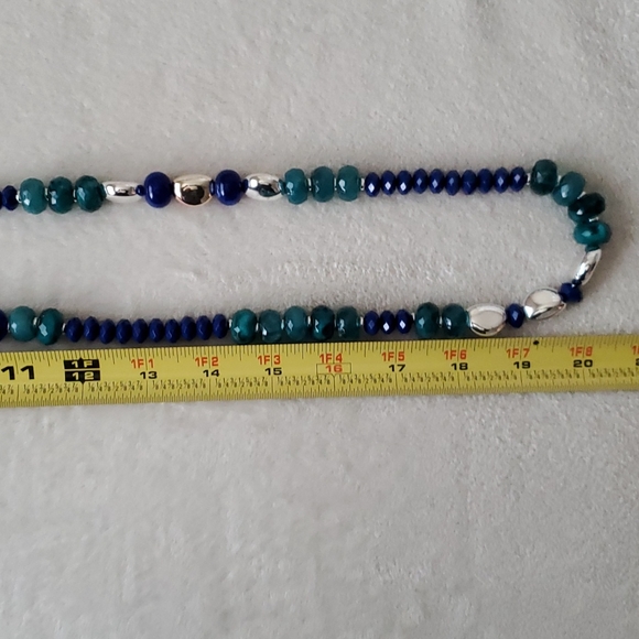 21" drop, fascinating Navy and Jade color beaded Necklace, trendy, rounded beads - Picture 5 of 8